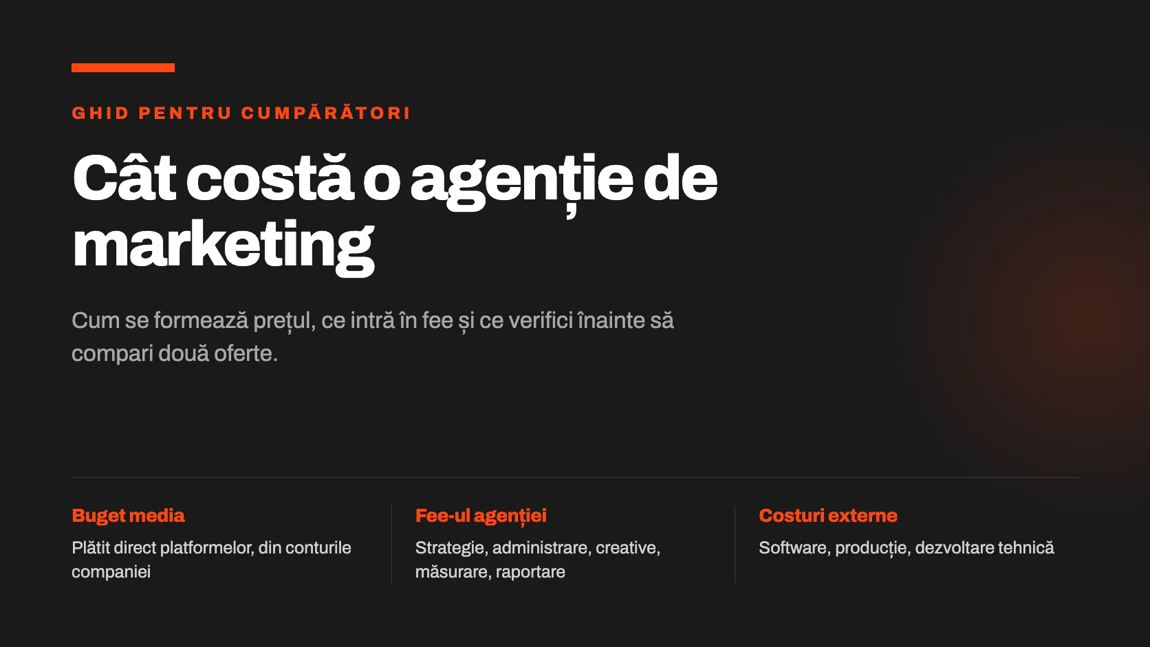 Cum se formează costul unei agenții de marketing: buget media, fee și costuri externe