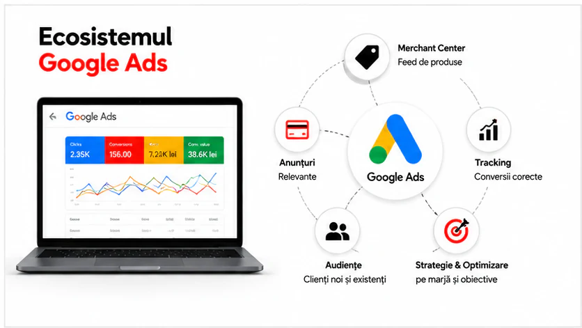 Ecosistemul Google Ads pentru un magazin online: Merchant Center, tracking, audiențe, anunțuri și optimizare pe marjă